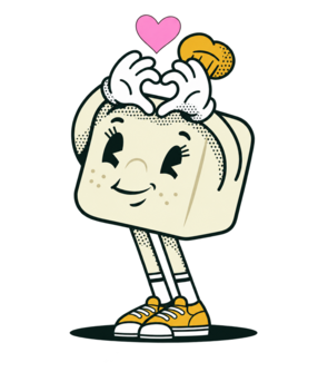 Mascota de La Jama Vegana formando un corazón